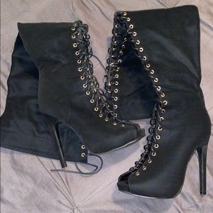 High knee lace up heels